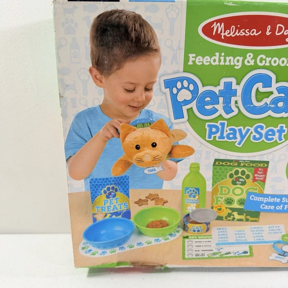Melissa & Doug Feeding Grooming Pet Care Play Set Plush Cat‎ Dog 24p Toddler Toy